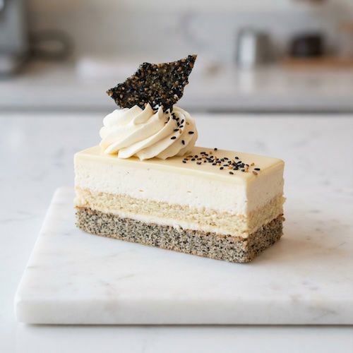 Crystelle Pereira’s Yuzu-coconut-black-sesame slices, Signature